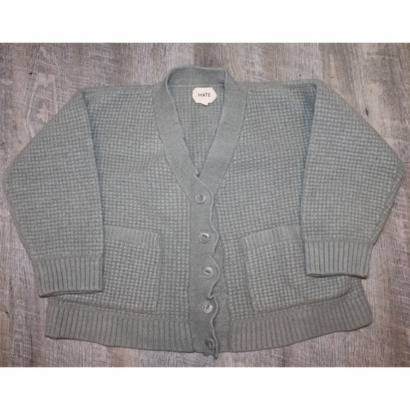 MATE The Label Alpaca Cotton Cropped Cardigan NWOT SAGE GREEN SZ S $198 - Picture 2 of 6